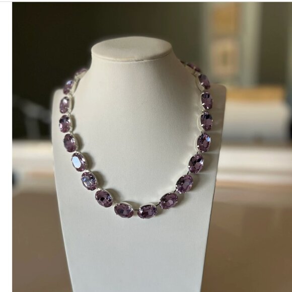 Anna Wintour Style Violet Purple Lavender Crystal Statement Collet Necklace - Picture 2 of 13